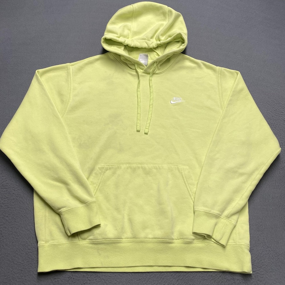 VTG Nike Hoodie Mens Large Yellow‎ Club Fleece Pullover Sweatshirt Swoosh Y2K